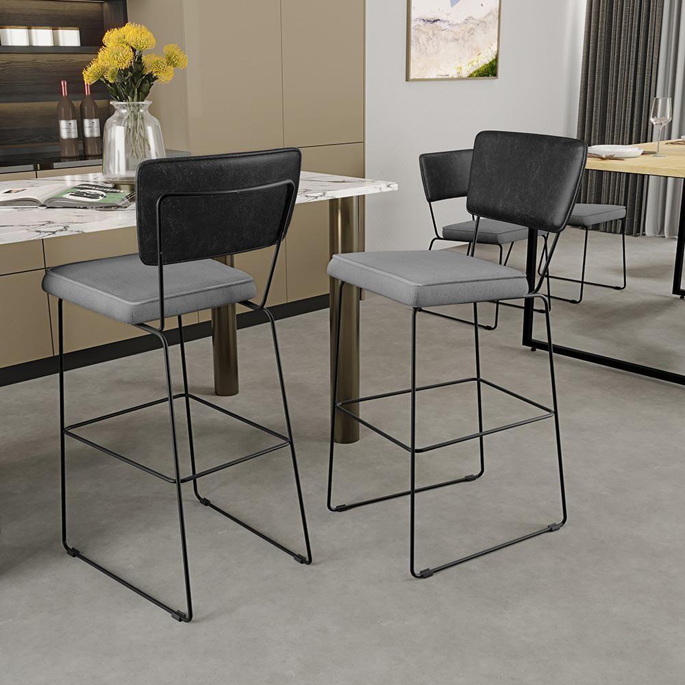 Kit 03 Banquetas Altas Preto Linho Cinza - 9