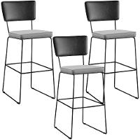 Kit 03 Banquetas Altas Preto Linho Cinza - 1