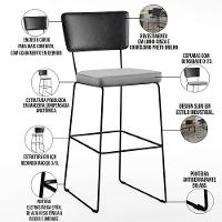 Kit 03 Banquetas Altas Preto Linho Cinza - 7