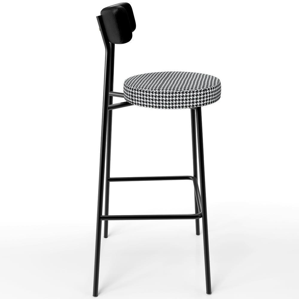 Banqueta Alta Bar Cozinha Sala De Jantar Em Aço Milão L02 Couríssimo Preto Pied Poule - Lyam Decor - 7