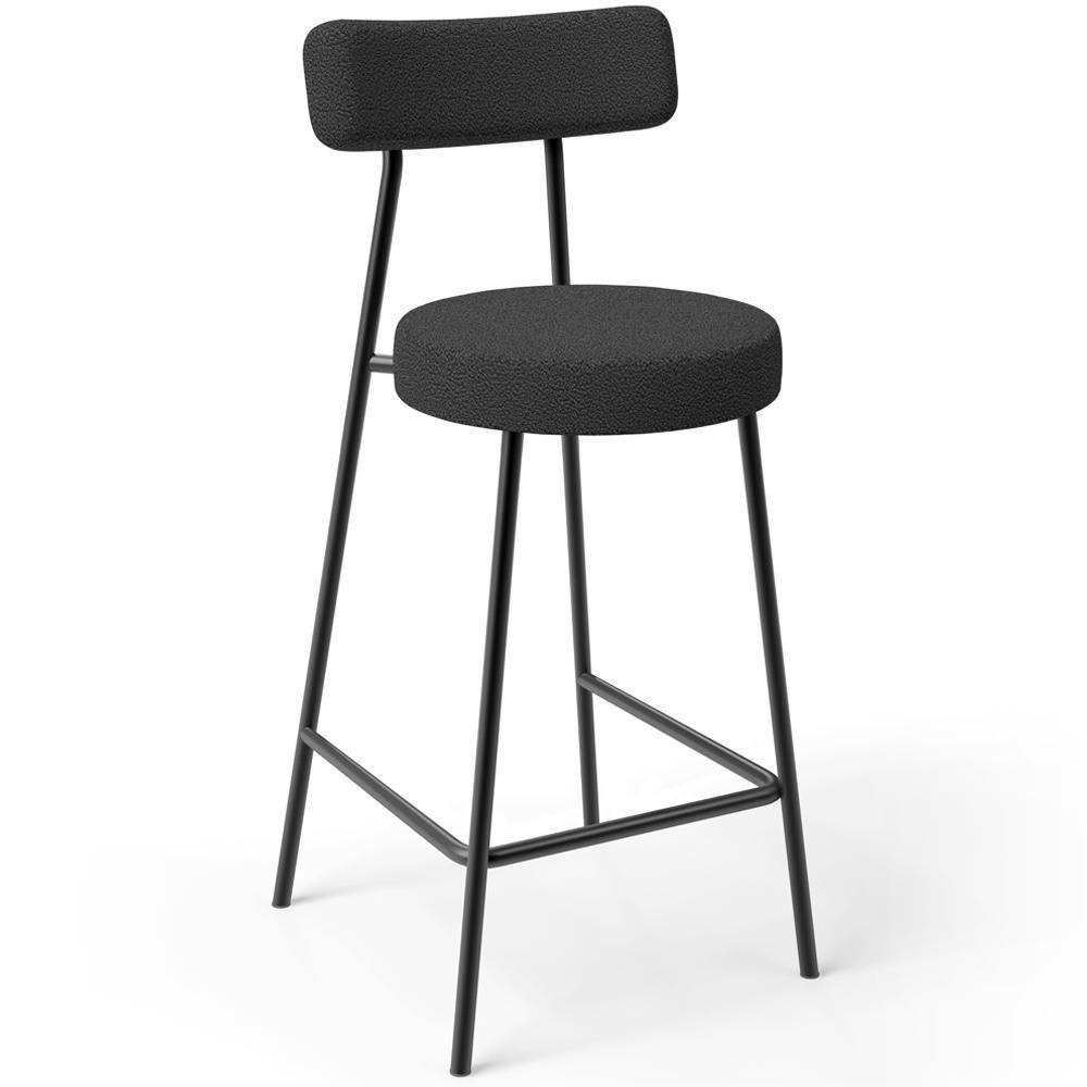 Kit 05 Banquetas Baixa Para Cozinha Sala De Jantar Bancada Milão L02 Bouclê Preto - Lyam Decor - 3