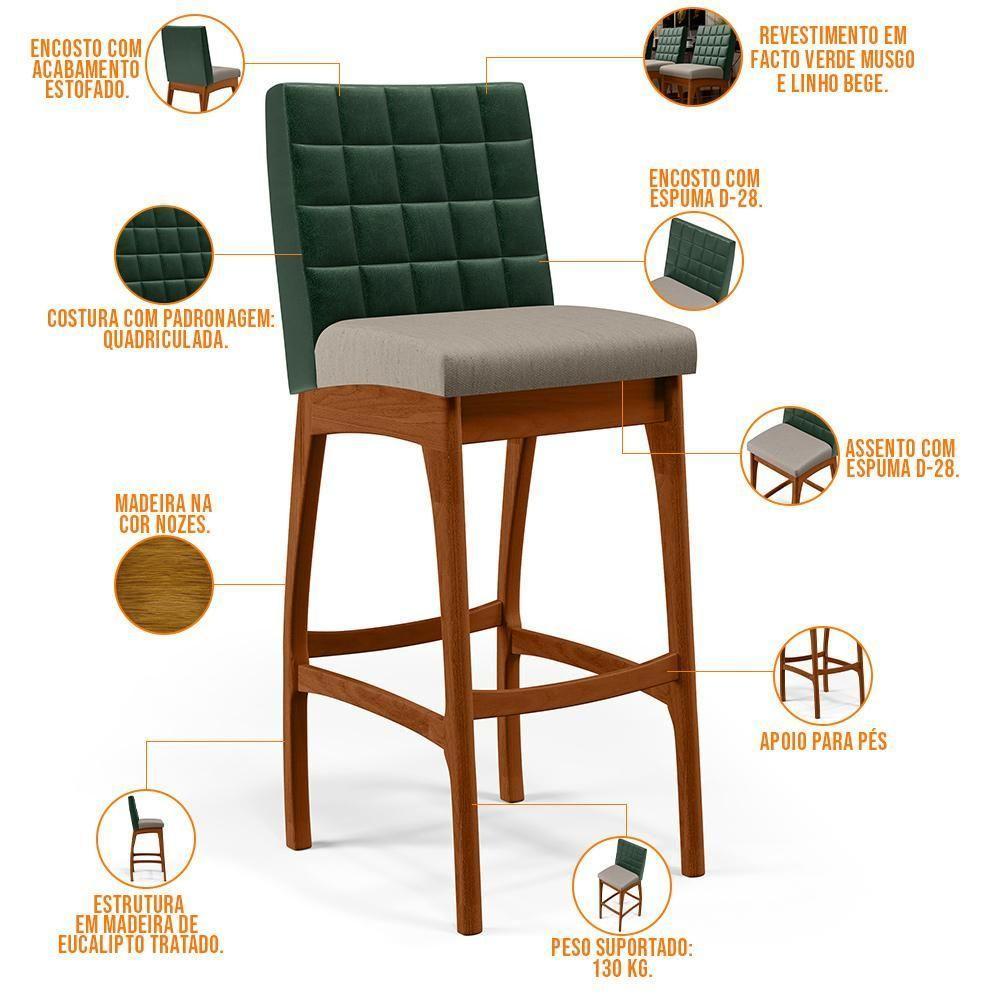 Kit 03 Banquetas Altas Mila Facto Verde Musgo Linho Bege - 7