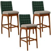 Kit 03 Banquetas Altas Mila Facto Verde Musgo Linho Bege - 1