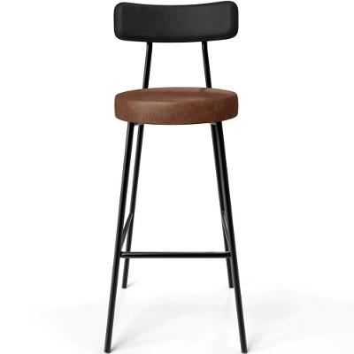 Kit 05 Banquetas Alta Bar Milão L02 Assento Courino Base Aço com Encosto Preto