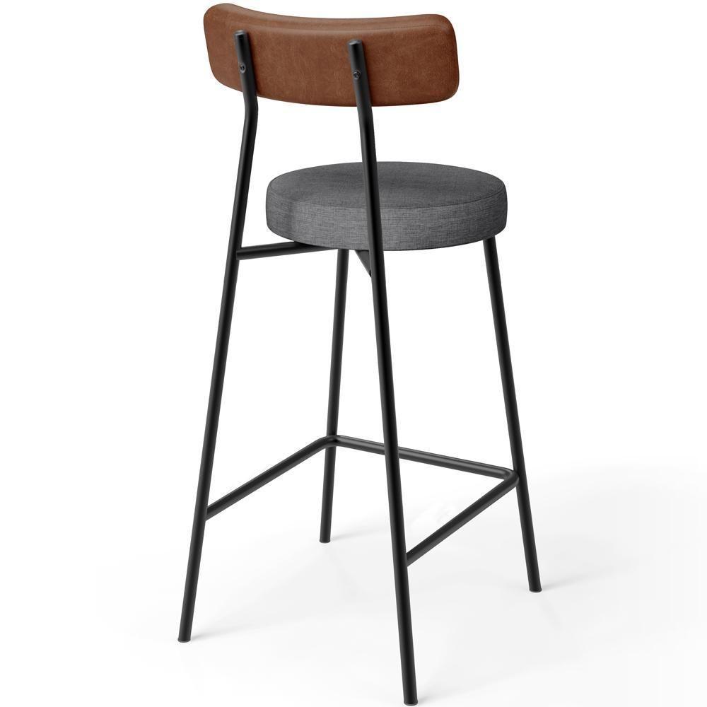 Kit 05 Banquetas Baixa Cozinha Sala Jantar Milão L02 Couríssimo Marrom Linho Cinza Escuro - 2