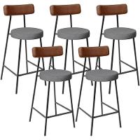 Kit 05 Banquetas Baixa Cozinha Sala Jantar Milão L02 Couríssimo Marrom Linho Cinza Escuro - 1