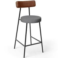 Kit 05 Banquetas Baixa Cozinha Sala Jantar Milão L02 Couríssimo Marrom Linho Cinza Escuro