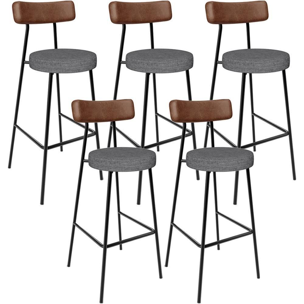 Kit 5 Banqueta Alta Cozinha Sala Jantar Milão L02 Couríssimo Marrom Linho Cinza Escuro - Lyam Decor - 1