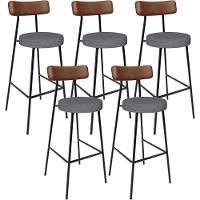 Kit 5 Banqueta Alta Cozinha Sala Jantar Milão L02 Couríssimo Marrom Linho Cinza Escuro - Lyam Decor - 1
