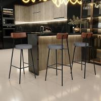 Kit 5 Banqueta Alta Cozinha Sala Jantar Milão L02 Couríssimo Marrom Linho Cinza Escuro - Lyam Decor - 2