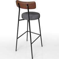 Kit 5 Banqueta Alta Cozinha Sala Jantar Milão L02 Couríssimo Marrom Linho Cinza Escuro - Lyam Decor - 3