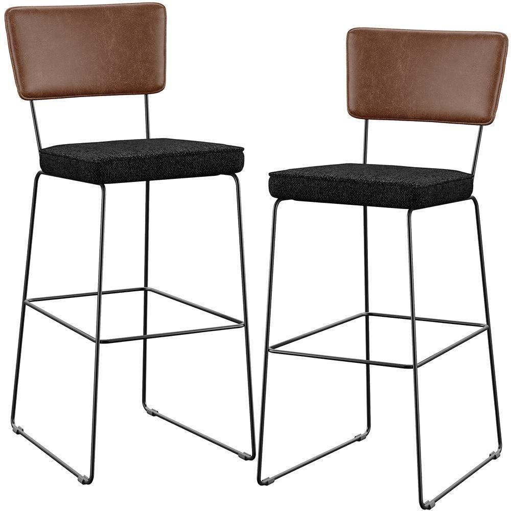 Kit 02 Banqueta Alta Cozinha Allana L02 Marrom Linho Chumbo - 1