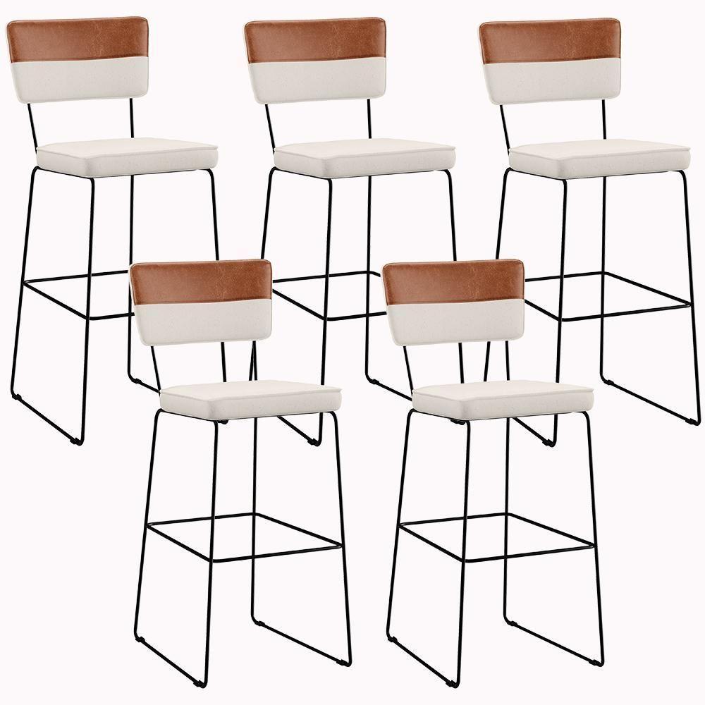 Kit 05 Banquetas Altas Faixa Camel Linho Cru - 1