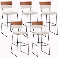 Kit 05 Banquetas Altas Faixa Camel Linho Cru - 1