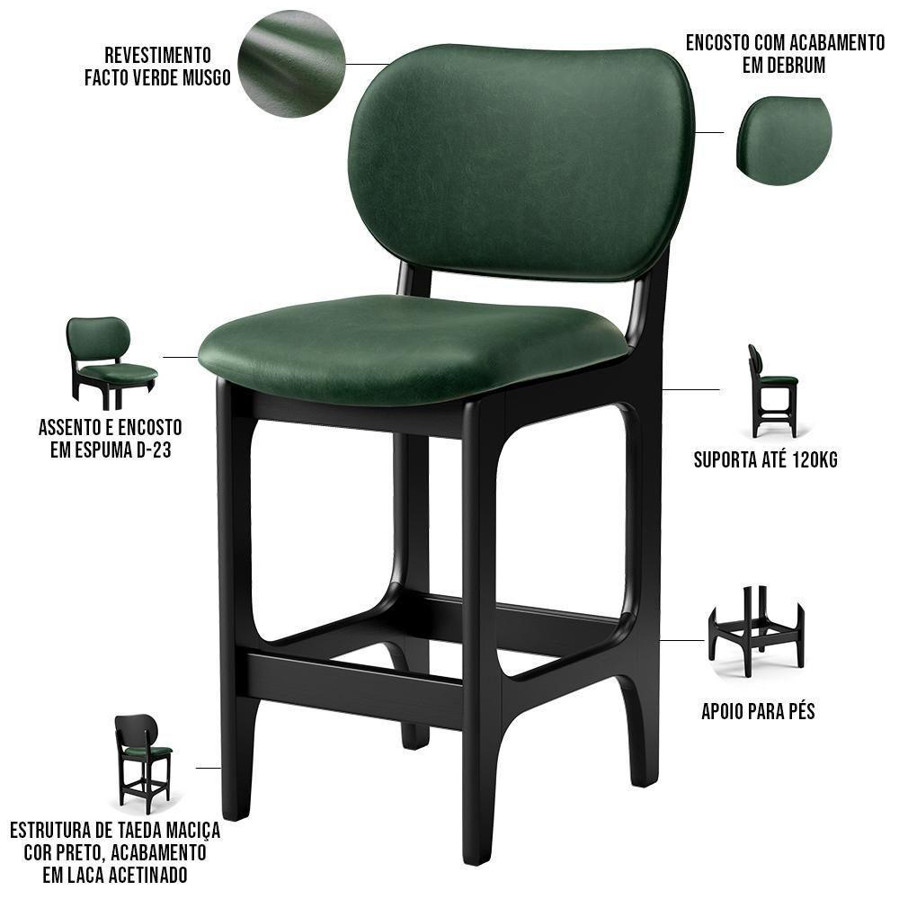 Banqueta Baixa Bar Cozinha E Sala De Jantar Fixa Betta L02 Preto Facto Verde Musgo - Lyam Decor - 7
