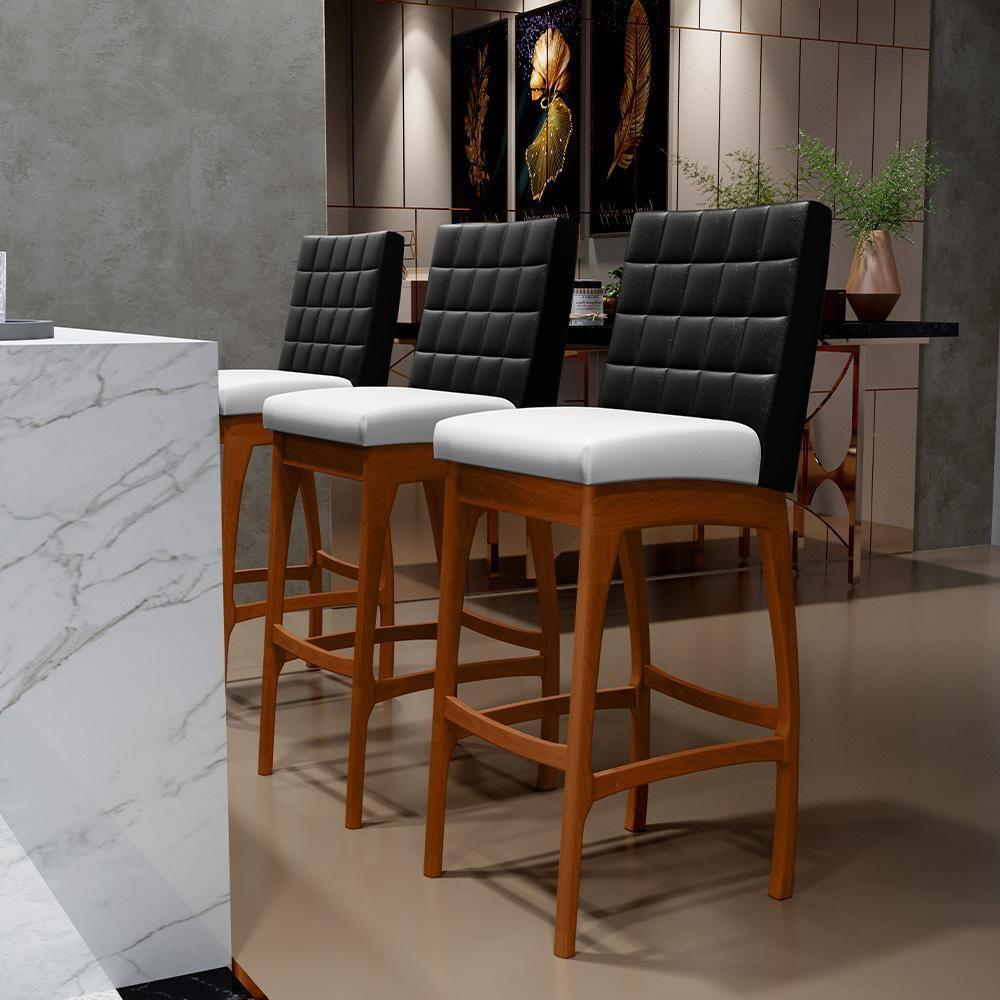 Kit 05 Banquetas Altas Mila Preto Corano Branco - 9