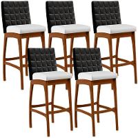 Kit 05 Banquetas Altas Mila Preto Corano Branco - 1