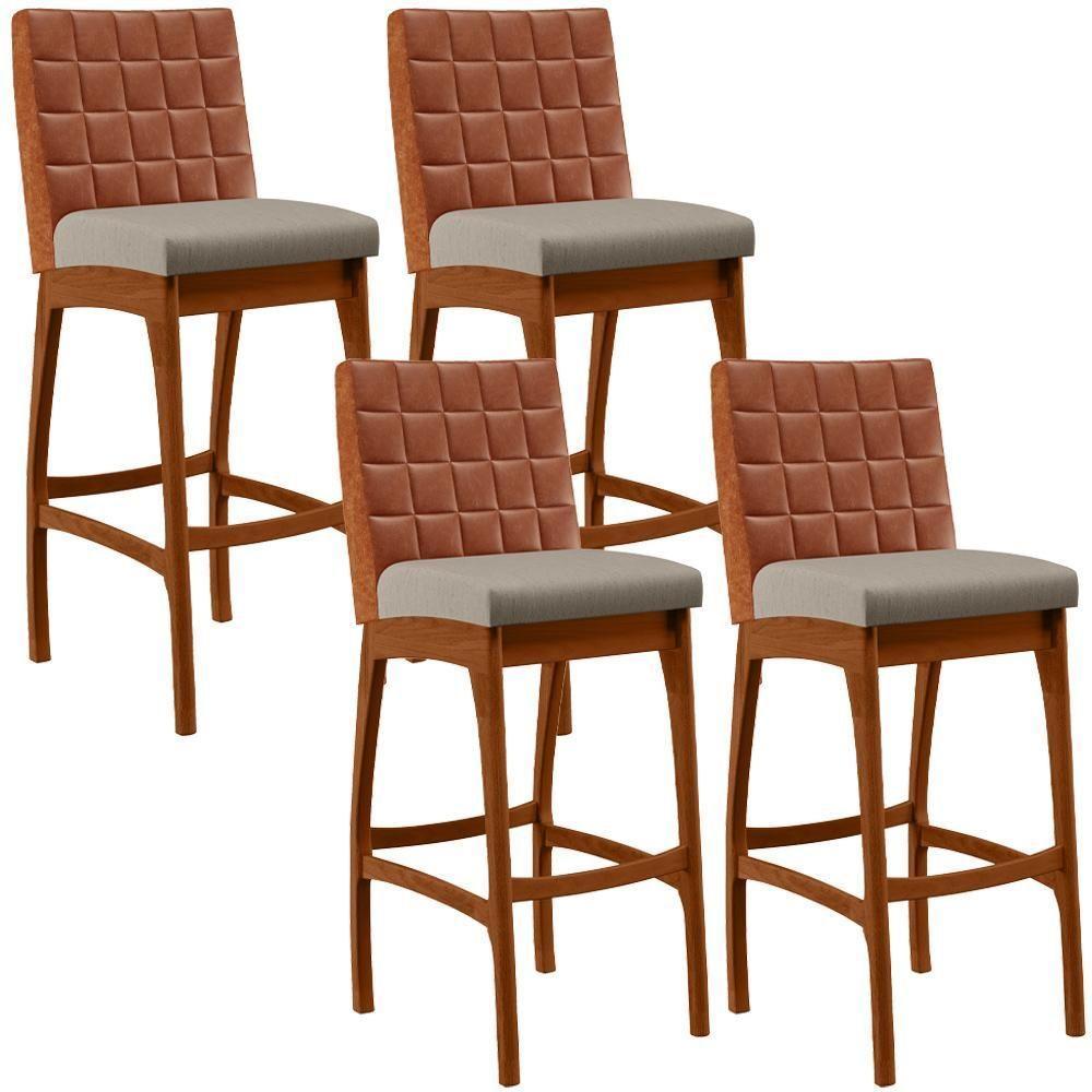 Kit 04 Banquetas Altas Mila Camel Linho Bege - 1