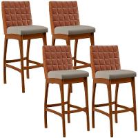 Kit 04 Banquetas Altas Mila Camel Linho Bege - 1