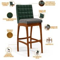 Kit 03 Banquetas Altas Facto Verde Musgo Linho Cinza Escuro - 7