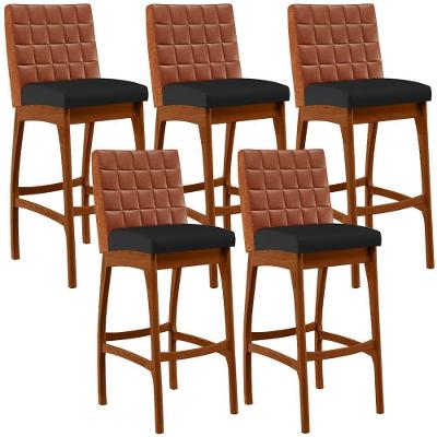 Kit 05 Banquetas Altas Mila Camel Corano Preto