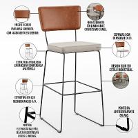 Kit 06 Banquetas Altas Camel Linho Cru - 7