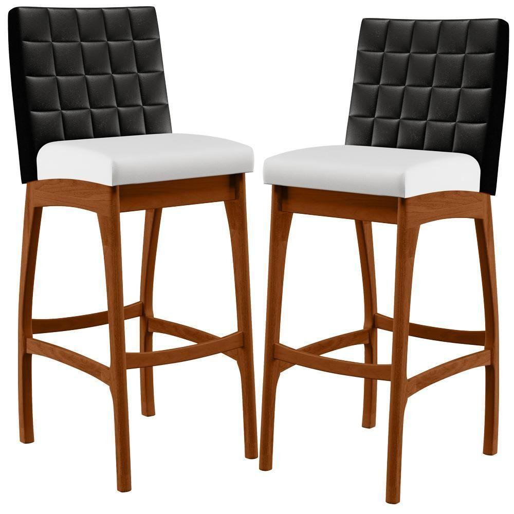 Kit 02 Banquetas Altas Cozinha Mila B04 Preto Corano Branco - 1