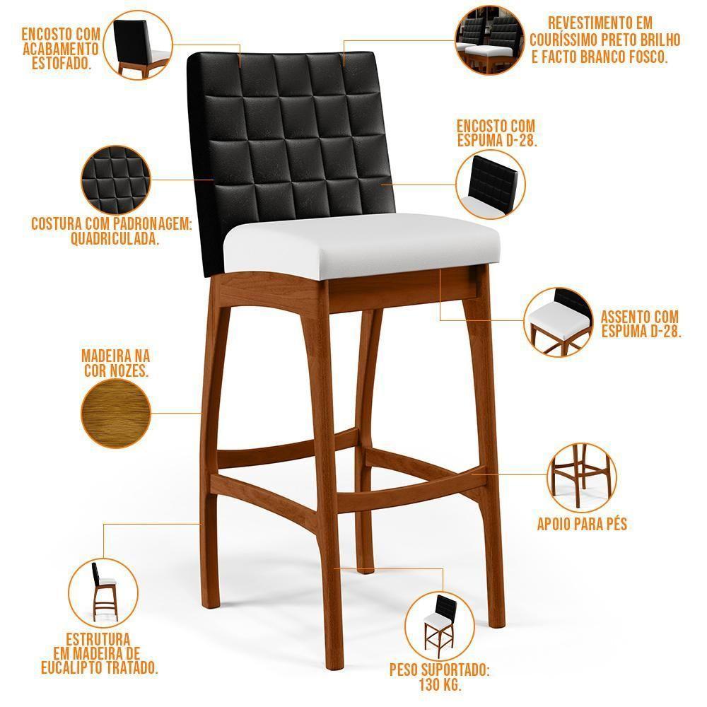 Kit 02 Banquetas Altas Cozinha Mila B04 Preto Corano Branco - 7