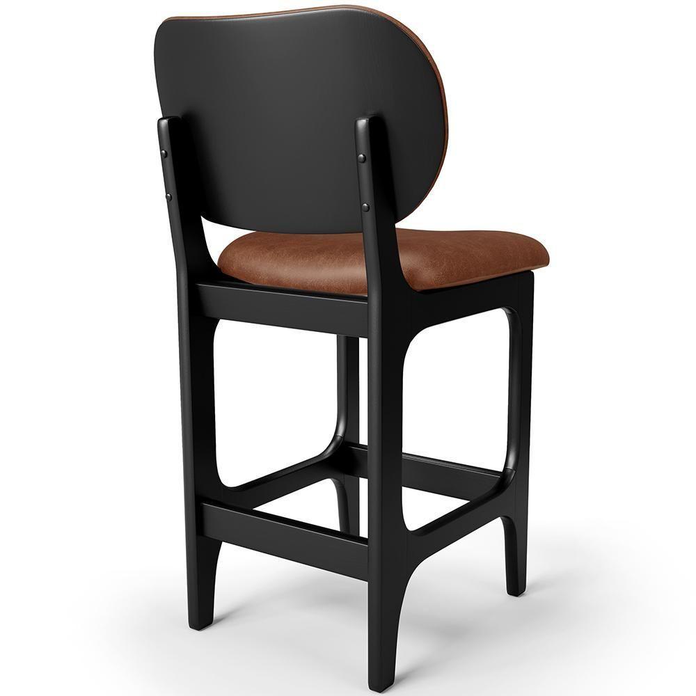 Banqueta Baixa Bar Cozinha E Sala De Jantar Fixa Betta L02 Preto Couríssimo Marrom - Lyam Decor - 8