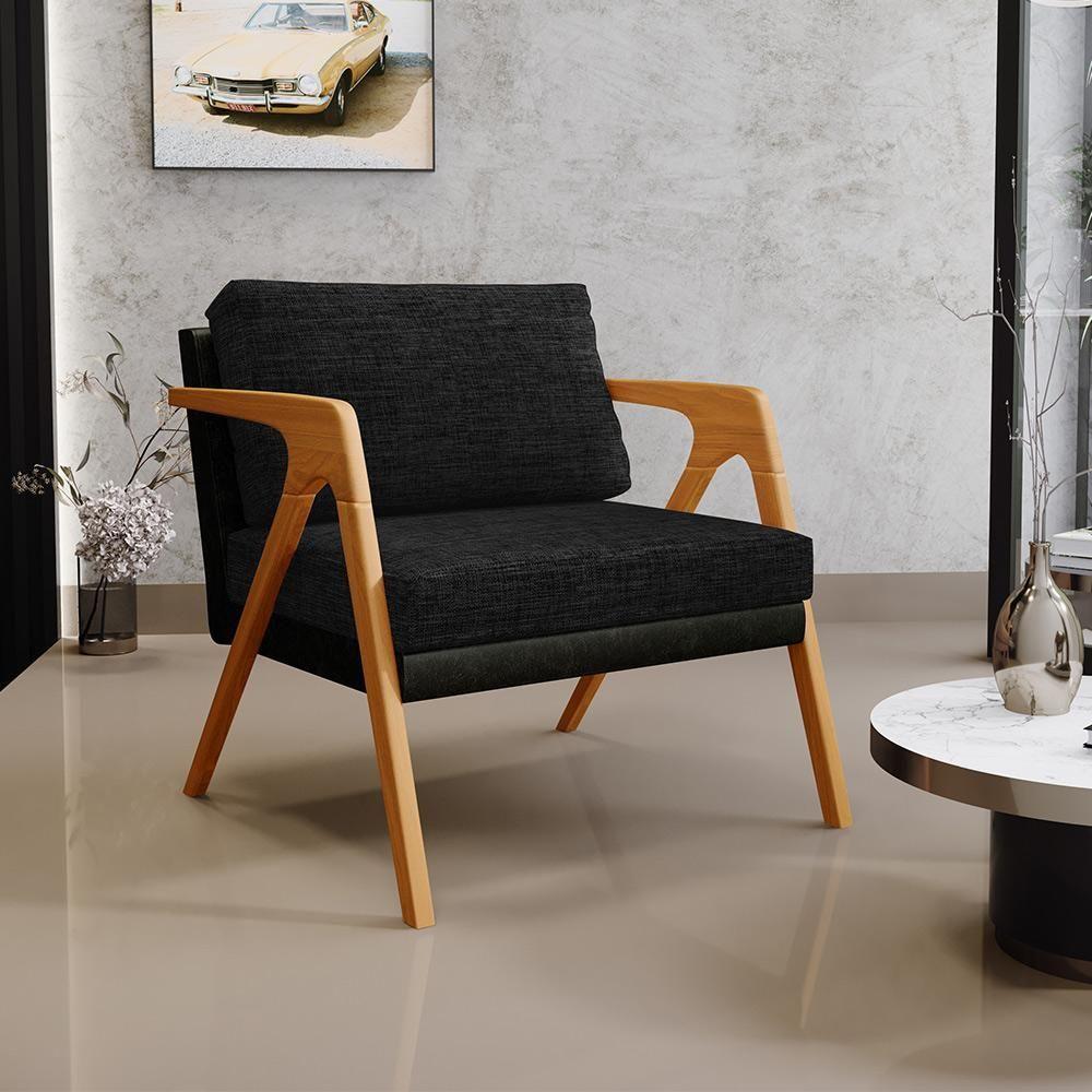 Kit 02 Poltronas Sala L02 Couríssimo Preto Linho Chumbo - 8