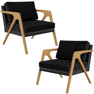 Kit 02 Poltronas Sala L02 Couríssimo Preto Linho Chumbo