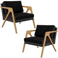 Kit 02 Poltronas Sala L02 Couríssimo Preto Linho Chumbo - 1