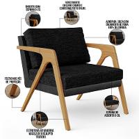 Kit 02 Poltronas Sala L02 Couríssimo Preto Linho Chumbo - 6