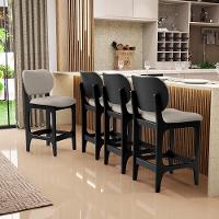 Banqueta Baixa Bar Cozinha E Sala De Jantar Fixa Betta L02 Preto Linho Bege - Lyam Decor - 2