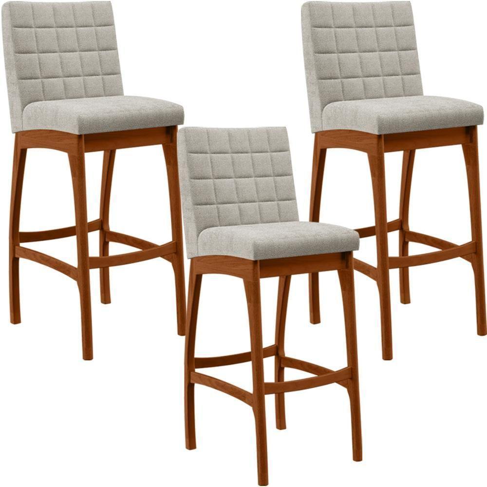 Kit 03 Banquetas Altas Cozinha B04 Bouclê Creme - 1