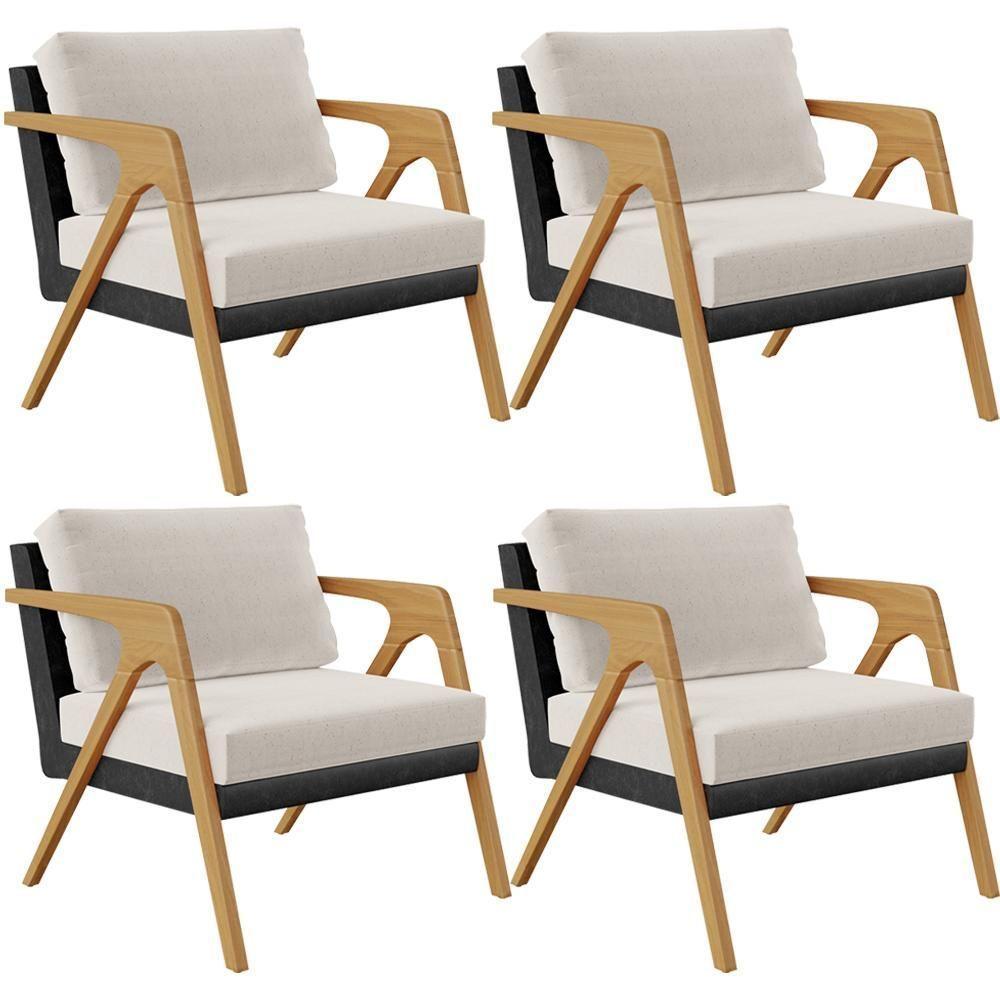 Kit 04 Poltronas Pietra L02 Couríssimo Preto Linho Cru - 1