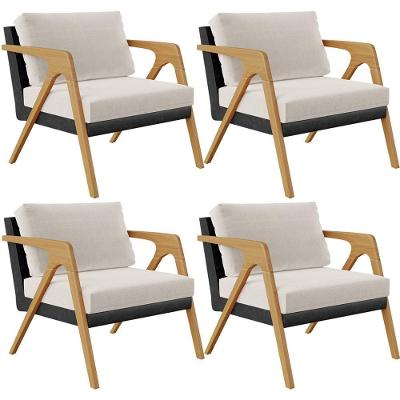 Kit 04 Poltronas Pietra L02 Couríssimo Preto Linho Cru