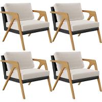 Kit 04 Poltronas Pietra L02 Couríssimo Preto Linho Cru - 1