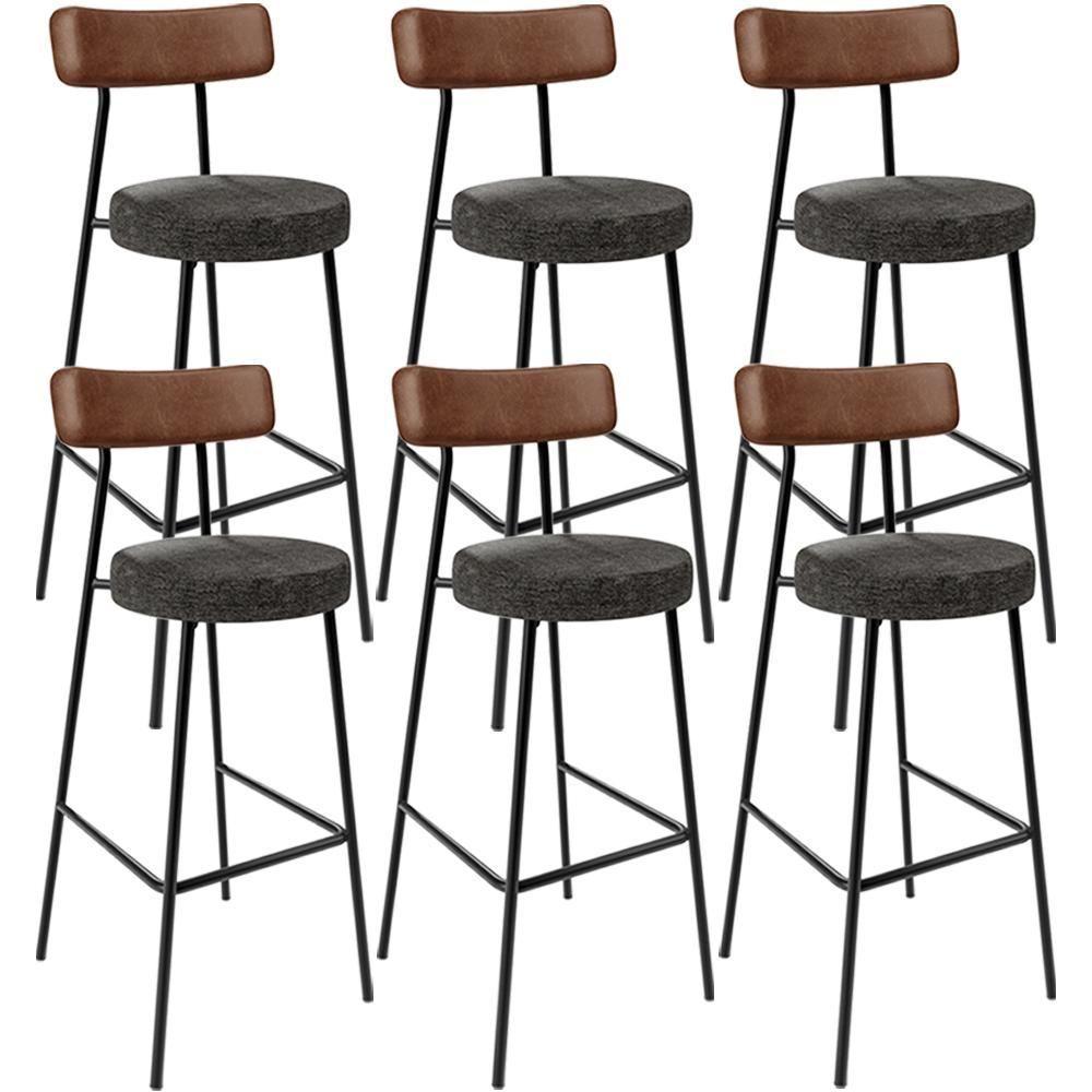 Kit 06 Banquetas Alta Cozinha Sala De Jantar Milão L02 Couríssimo Marrom Linho Chumbo - Lyam Decor - 1