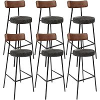 Kit 06 Banquetas Alta Cozinha Sala De Jantar Milão L02 Couríssimo Marrom Linho Chumbo - Lyam Decor - 1