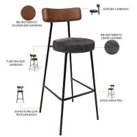 Kit 06 Banquetas Alta Cozinha Sala De Jantar Milão L02 Couríssimo Marrom Linho Chumbo - Lyam Decor