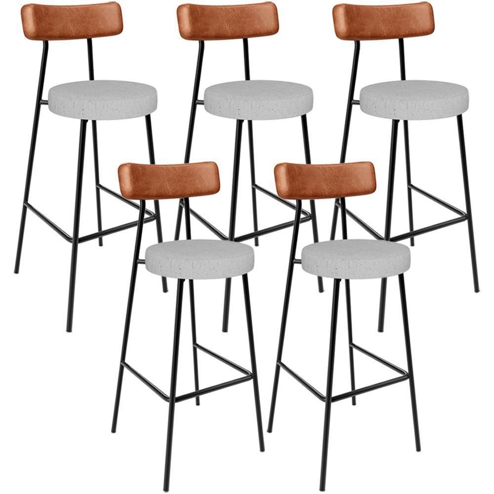 Kit 05 Banquetas Alta Cozinha Sala De Jantar Aço Milão L02 Couríssimo Camel Linho Cinza - Lyam Decor - 1