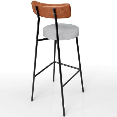 Kit 05 Banquetas Alta Cozinha Sala De Jantar Aço Milão L02 Couríssimo Camel Linho Cinza - Lyam Decor