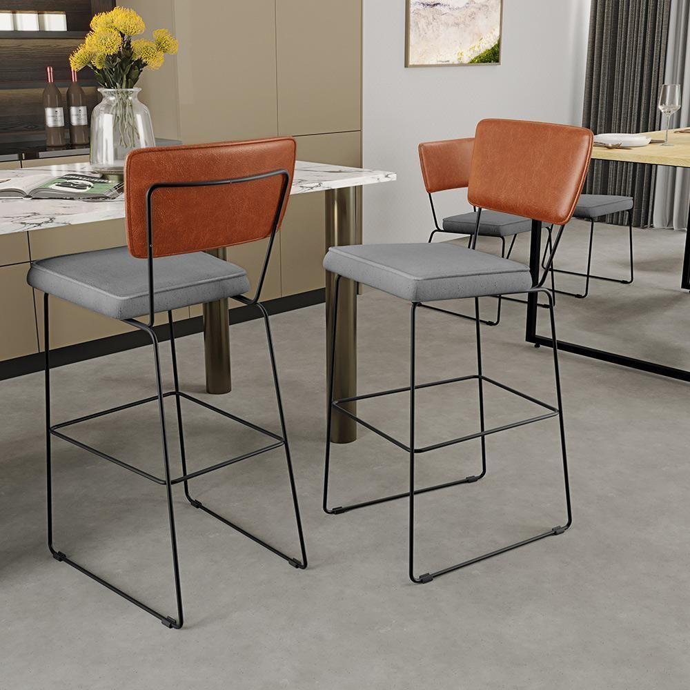 Kit 06 Banquetas Altas Cozinha Allana L02 Camel Linho Cinza - 9