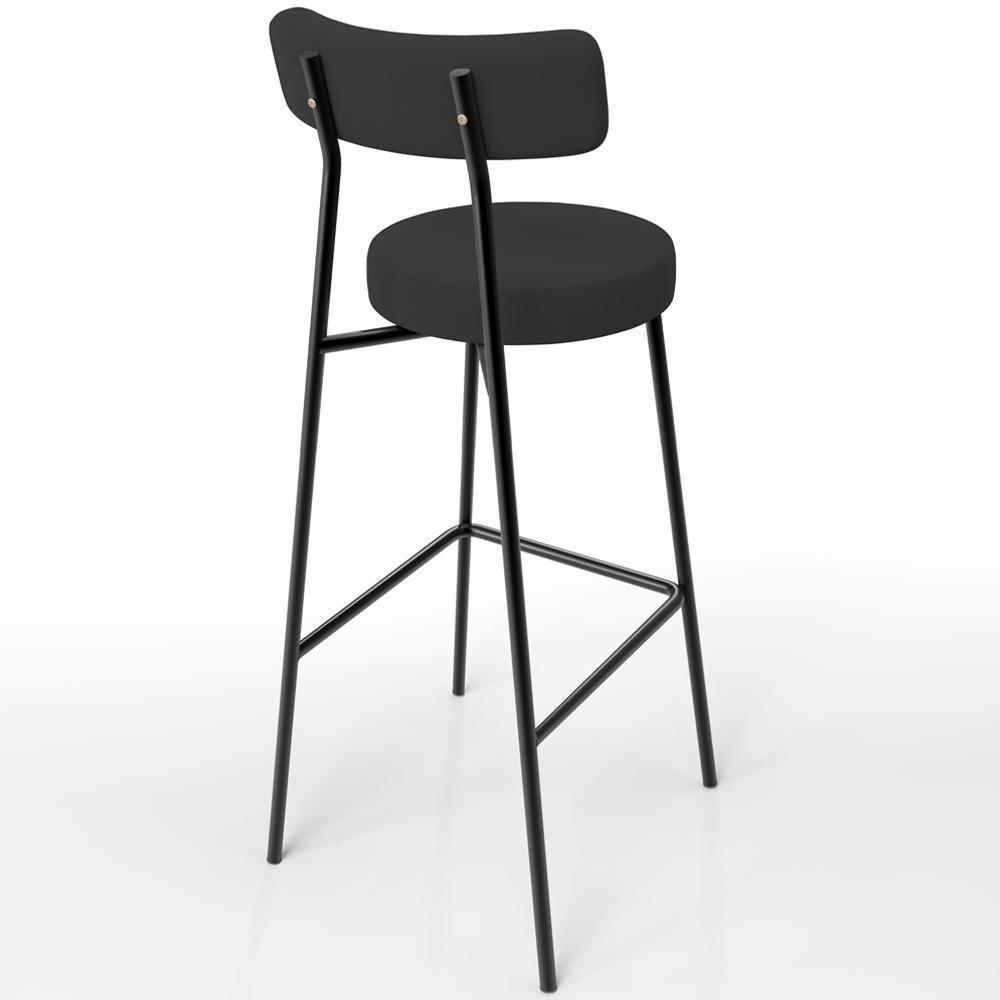 Kit 05 Banquetas Altas Cozinha Bar Sala De Jantar Em Aço Milão L02 Suede Preto - Lyam Decor - 4