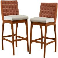 Kit 02 Banquetas Altas Mila Camel Linho Champagne - 1