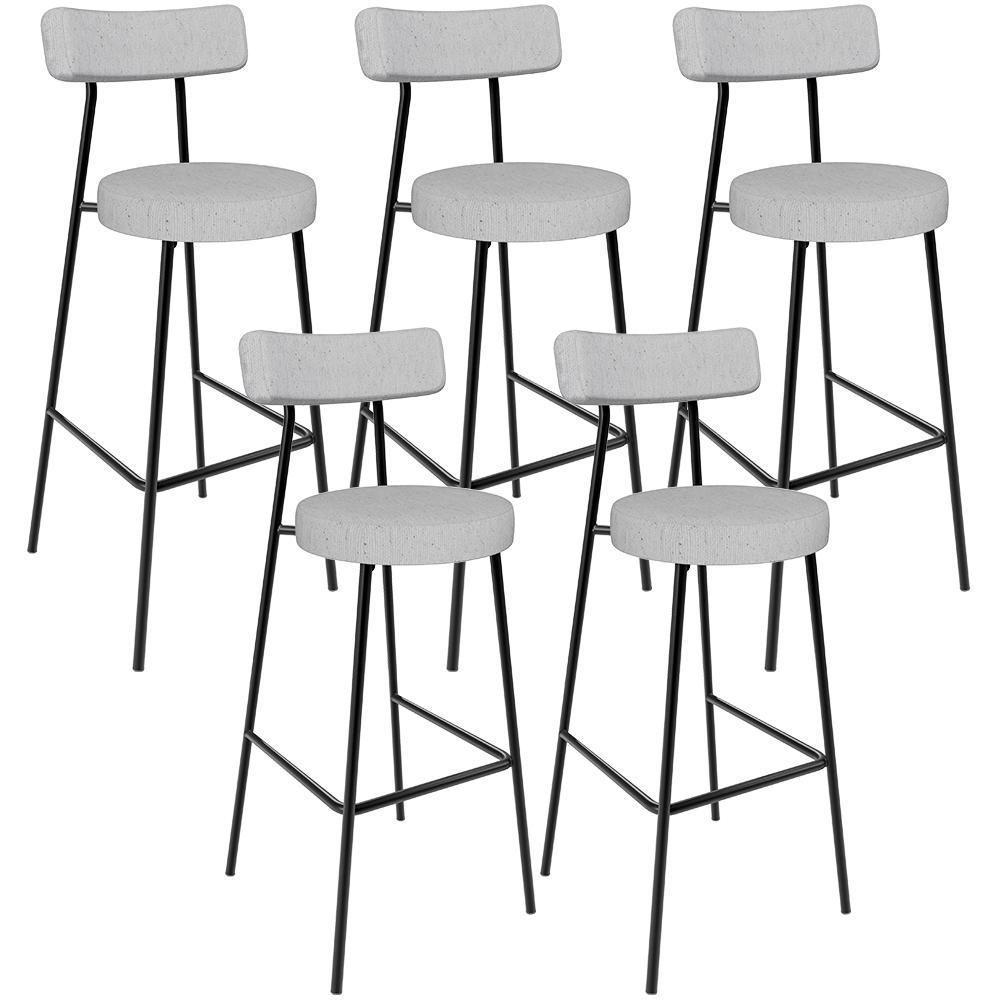 Kit 05 Banquetas Altas Cozinha Bar Sala De Jantar Em Aço Milão L02 Linho Cinza - Lyam Decor - 1