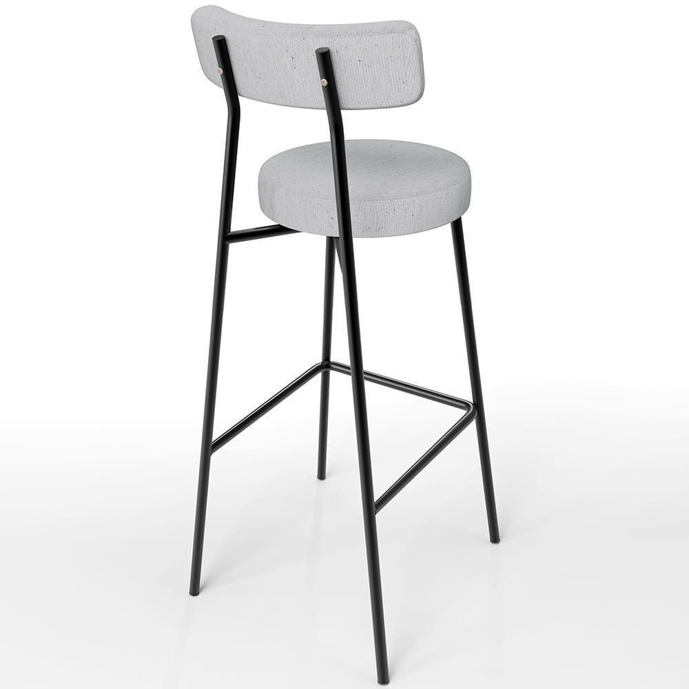 Kit 05 Banquetas Altas Cozinha Bar Sala De Jantar Em Aço Milão L02 Linho Cinza - Lyam Decor - 6