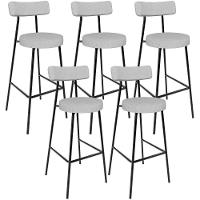 Kit 05 Banquetas Altas Cozinha Bar Sala De Jantar Em Aço Milão L02 Linho Cinza - Lyam Decor - 1