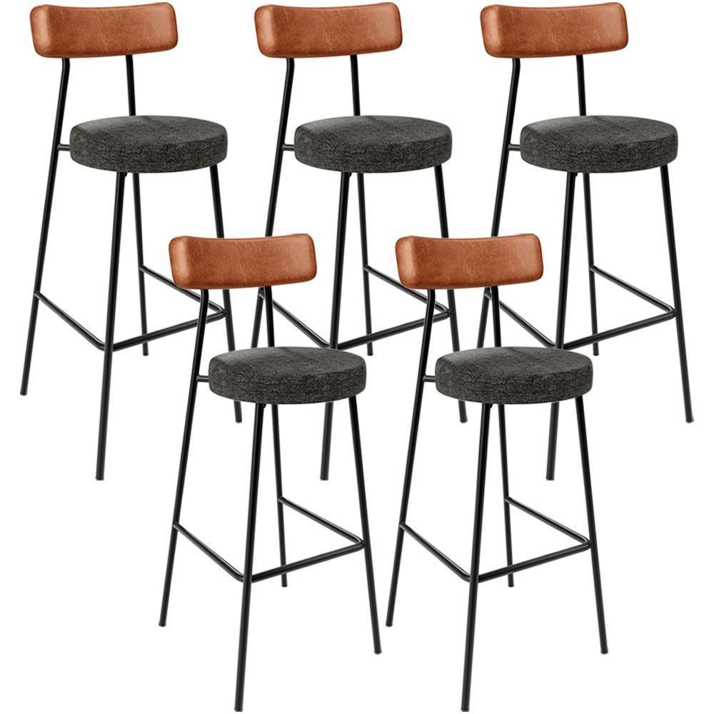 Kit 05 Banquetas Alta Cozinha Sala De Jantar Milão L02 Couríssimo Camel Linho Chumbo - Lyam Decor - 1